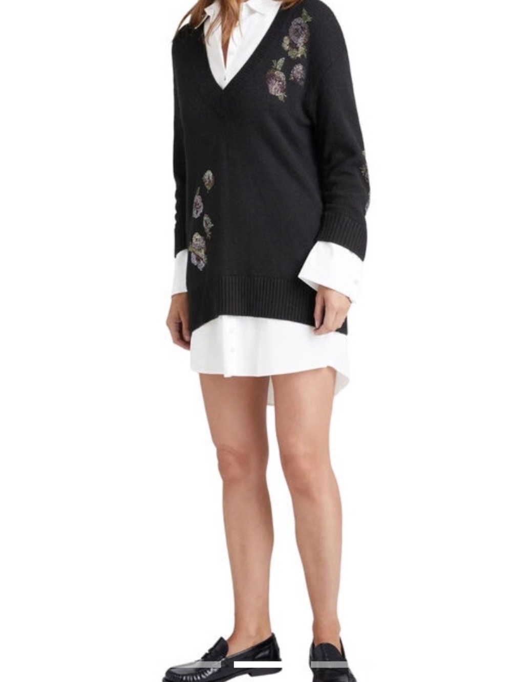 cinq a sept Heatset Floral Embellished Deep V-Neck Santina Mini Dress